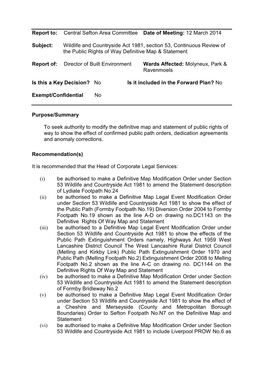 Wildlife and Countryside Act 1981, Section 53, Continuous Review of the Public Rights of Way Definitive Map & Statement