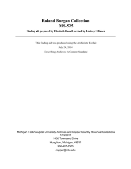 MS-525 — Roland Burgan Collection