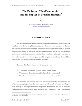 The Problem of Pre-Determinism and Its Impact on Muslim Thought © Mohamed Imran Mohamed Taib