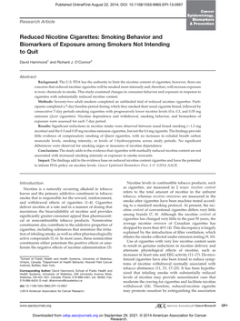 Reduced Nicotine Cigarettes: Smoking Behavior and Biomarkers of Exposure Among Smokers Not Intending to Quit