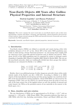 Near-Earth Objects 400 Years After Galileo: Physical Properties and Internal Structure