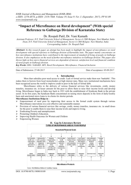 Impact of Microfinance on Rural Development” (With Special Reference to Gulbarga Division of Karnataka State)