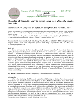 Molecular Phylogenetic Analysis Reveals Seven New Diaporthe Species from Italy