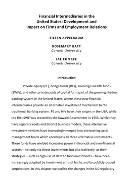 Financial Intermediaries in the United States: Development and Impact on Firms and Employment Relations