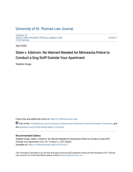 State V. Edstrom: No Warrant Needed for Minnesota Police to Conduct a Dog Sniff Outside Your Apartment