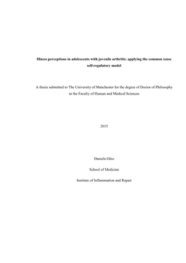 Illness Perceptions in Adolescents with Juvenile Arthritis: Applying the Common Sense Self-Regulatory Model