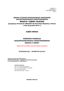 MIASTA I GMINY OLECKO (Przyjętego Uchwałą Nr ORN.0007.94.2015 Rady Miejskiej W Olecku Z Dnia 29 Grudnia 2015 R.)