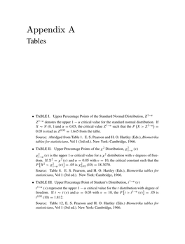 Appendix a Tables