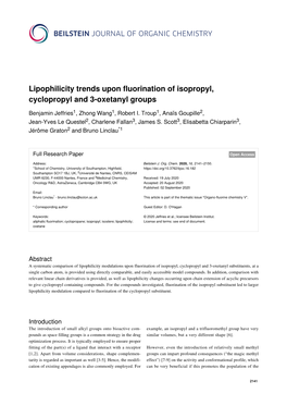 Lipophilicity Trends Upon Fluorination of Isopropyl, Cyclopropyl and 3-Oxetanyl Groups