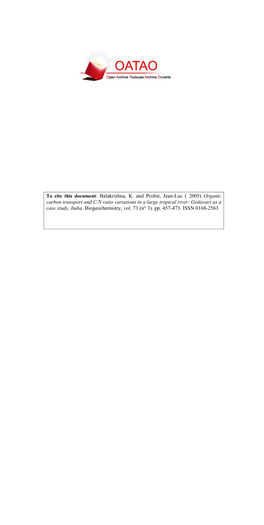 Organic Carbon Transport and C/N Ratio Variations in a Large Tropical River: Godavari As a Case Study, India