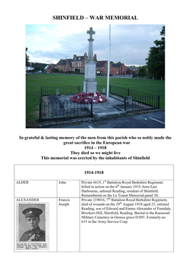 Shinfield – War Memorial