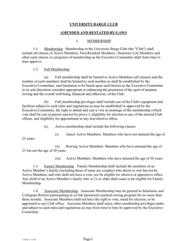 Page1 UNIVERSITY BARGE CLUB AMENDED and RESTATED BY