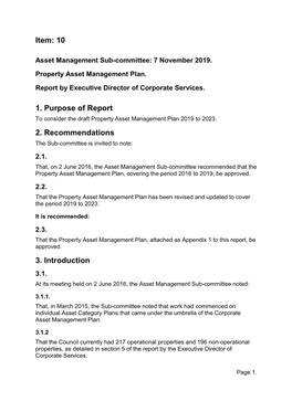 Item 10: Property Asset Management Plan