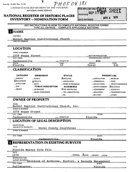 National Register of Historic Places Inventory -- Nomination Form