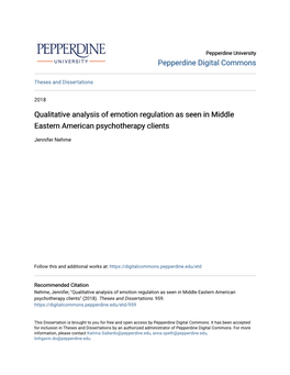 Qualitative Analysis of Emotion Regulation As Seen in Middle Eastern American Psychotherapy Clients