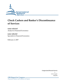 Check Cashers and Banker's Discontinuance of Services