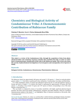 Chemistry and Biological Activity of Condamineeae Tribe: a Chemotaxonomic Contribution of Rubiaceae Family