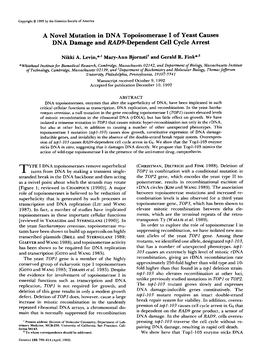 A Novel Mutation in DNA Topoisomerase I of Yeast Causes DNA Damage and RAD9-Dependent Cell Cycle Arrest