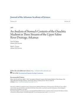 An Analysis of Stomach Contents of the Ouachita Madtom in Three Streams of the Upper Saline River Drainage, Arkansas Tom M