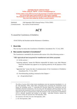 Act 2005-05 Constitution of Zimbabwe Amendment (No