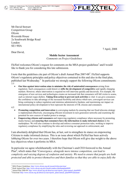 Mr David Stewart Competition Group Ofcom Riverside House 2A Southwark Bridge Road London SE1 9HA 7 April, 2008 Dear David, Mobil