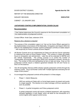 1 DOVER DISTRICT COUNCIL Agenda Item No 15A REPORT OF