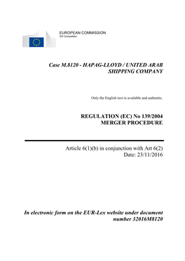 Case M.8120 - HAPAG-LLOYD / UNITED ARAB SHIPPING COMPANY