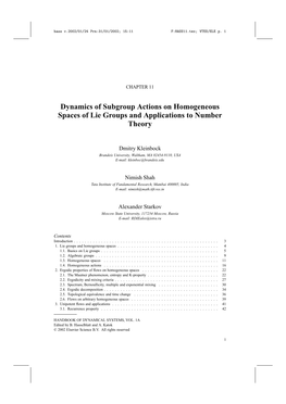 Dynamics of Subgroup Actions on Homogeneous Spaces of Lie Groups and Applications to Number Theory