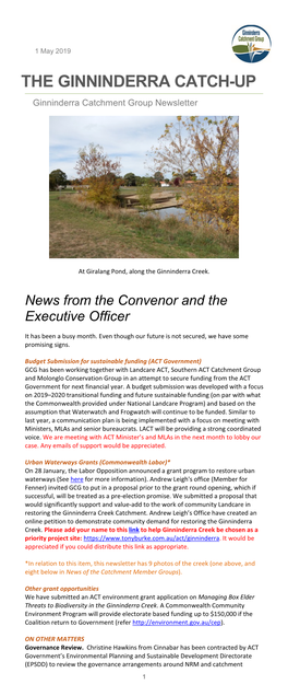 THE GINNINDERRA CATCH-UP Ginninderra Catchment Group Newsletter