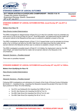 STEWARDS SUMMARY of JUDICIAL OUTCOMES Page