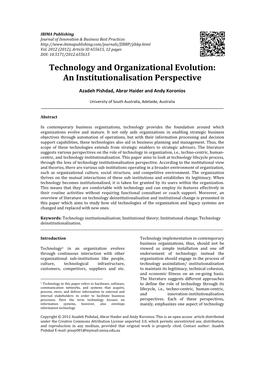 Technology and Organizational Evolution: an Institutionalisation Perspective