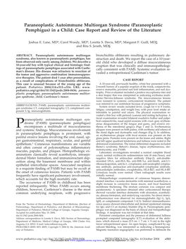 Paraneoplastic Pemphigus) in a Child: Case Report and Review of the Literature