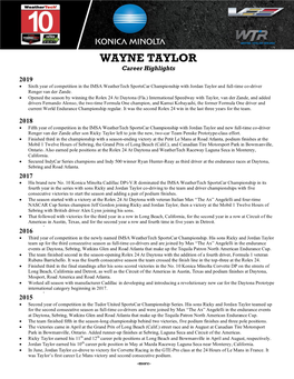WAYNE TAYLOR Career Highlights