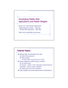 Developing Mobile Web Applications and Mobile Widgets
