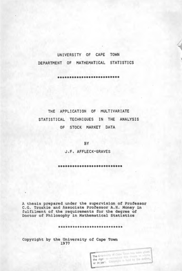 The Application of Multivariate Statistical Techniques in the Analysis of Stock Market Data