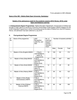 Odisha State Open University, Sambalpur Details of The