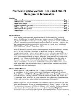 Trachemys Scripta Elegans (Red-Eared Slider) Management Information