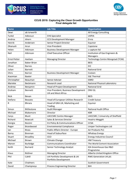 CCUS 2019: Capturing the Clean Growth Opportunities Final Delegate List