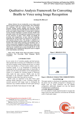 Qualitative Analysis Framework for Converting Braille to Voice Using Image Recognition