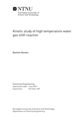 Kinetic Study of High Temperature Water Gas Shift Reaction