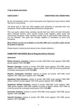 Cemetery Records Held Here Which Will Yield Information About Individual Persons