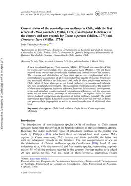 Current Status of the Non-Indigenous Molluscs in Chile, with the First Record of Otala Punctata (Müller, 1774) (Gastropoda