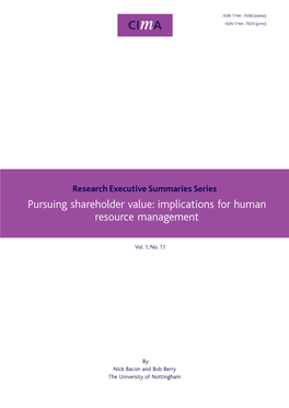 Pursuing Shareholder Value: Implications for Human Resource Management