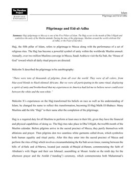 Pilgrimage and Eid-Al-Adha