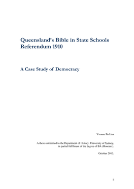 Queensland's Bible in State Schools Referendum 1910
