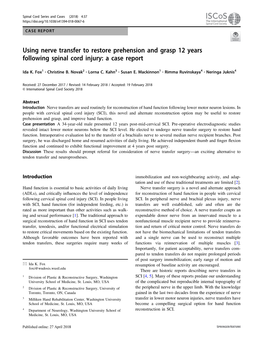 Using Nerve Transfer to Restore Prehension and Grasp 12 Years Following Spinal Cord Injury: a Case Report