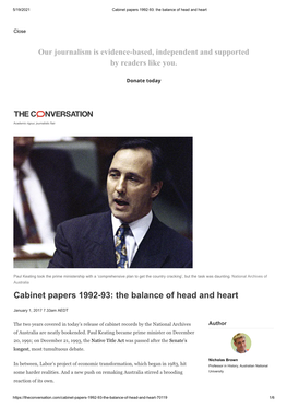 Cabinet Papers 1992-93: the Balance of Head and Heart