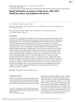 Spatial Distribution of Mumps in South Korea, 2001–2015: Identifying Clusters and Population Risk Factors