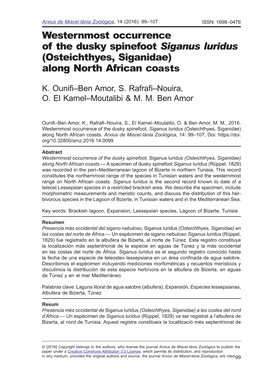 Westernmost Occurrence of the Dusky Spinefoot Siganus Luridus (Osteichthyes, Siganidae) Along North African Coasts