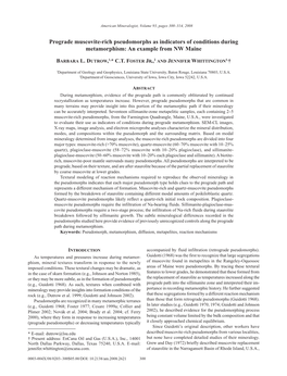 Prograde Muscovite-Rich Pseudomorphs As Indicators of Conditions During Metamorphism: an Example from NW Maine